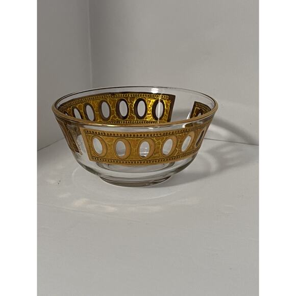Vtg Culver Gold Antigua Glass Bowl Crackled MCM 5” Snack Trinket Candy Dish - Picture 4 of 16